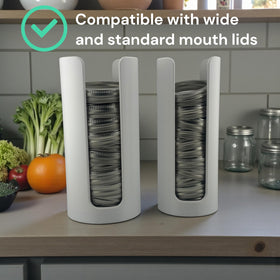 Delta Loom lid organizer showing stacked lids for compact storage in a busy kitchen.