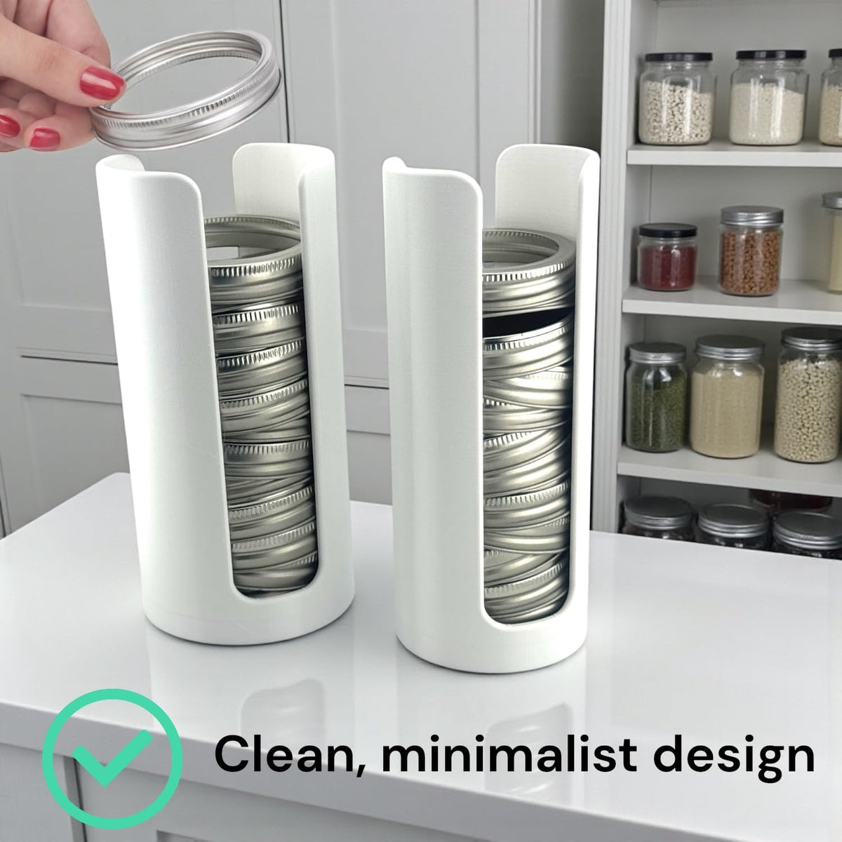 Delta Loom vertical lid storage in cabinet keeps lids visible for easy grabbing.