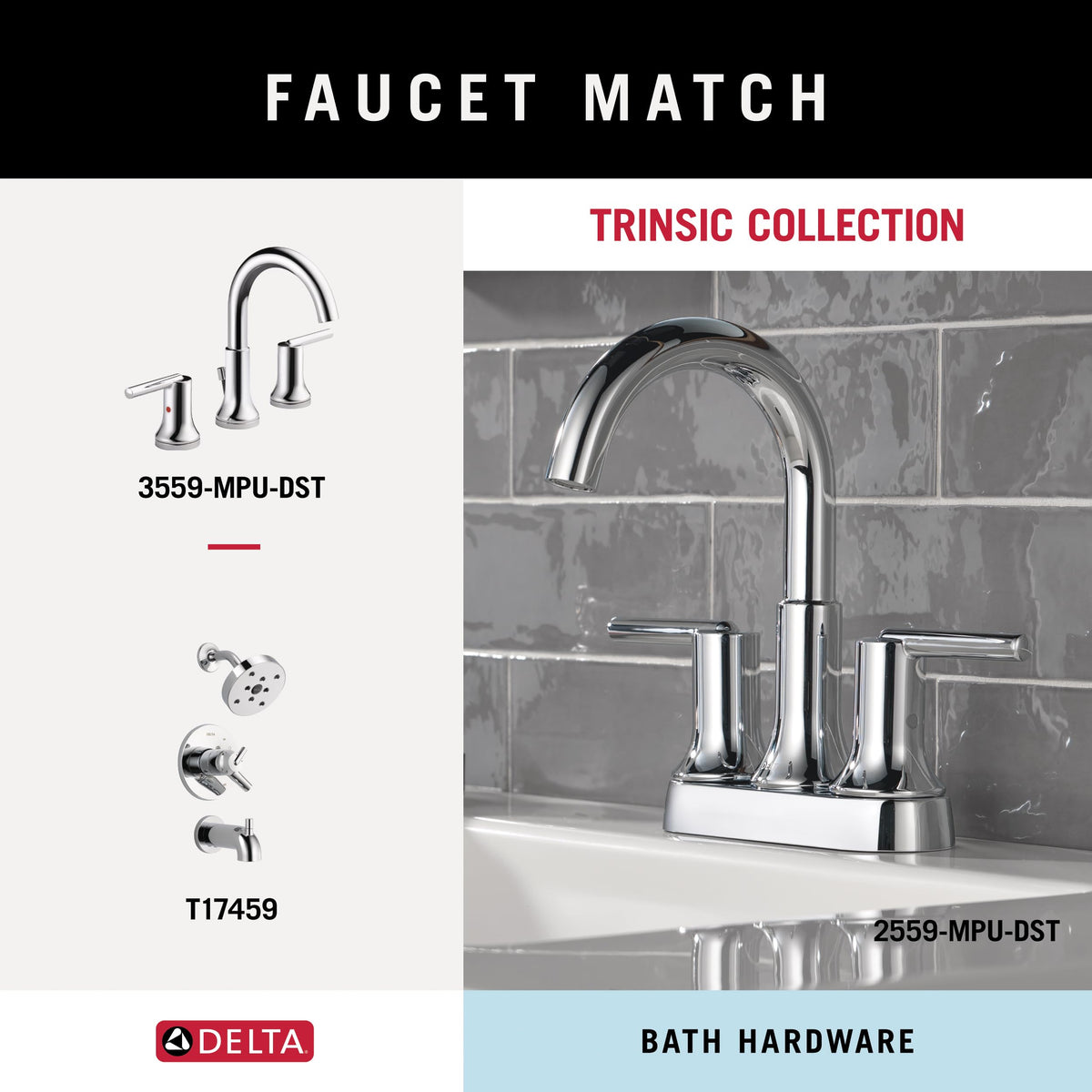 Delta Trinsic dimensions fit neatly in compact bathrooms without crowding.