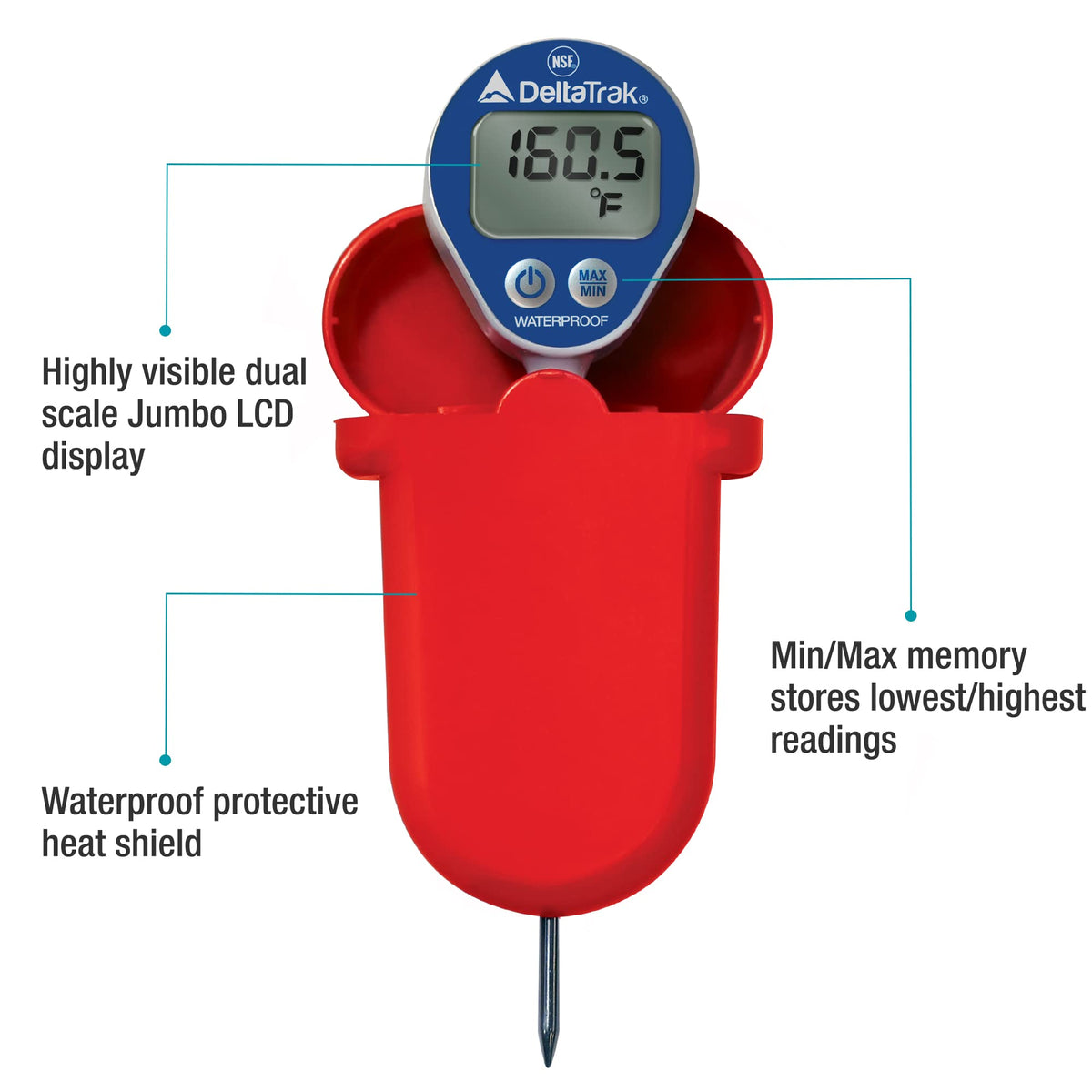 DeltaTrak 12214 close-up showing auto-cal feature for easy setup