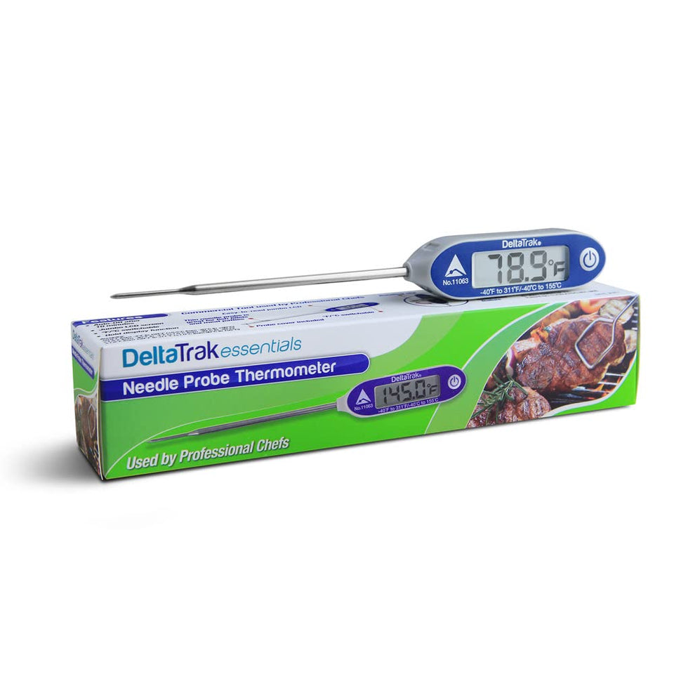 DeltaTrak Essentials FlashCheck jumbo display thermometer shows quick food temperature readings