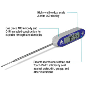 DeltaTrak Essentials IP65 waterproof thermometer for easy cleaning under running water