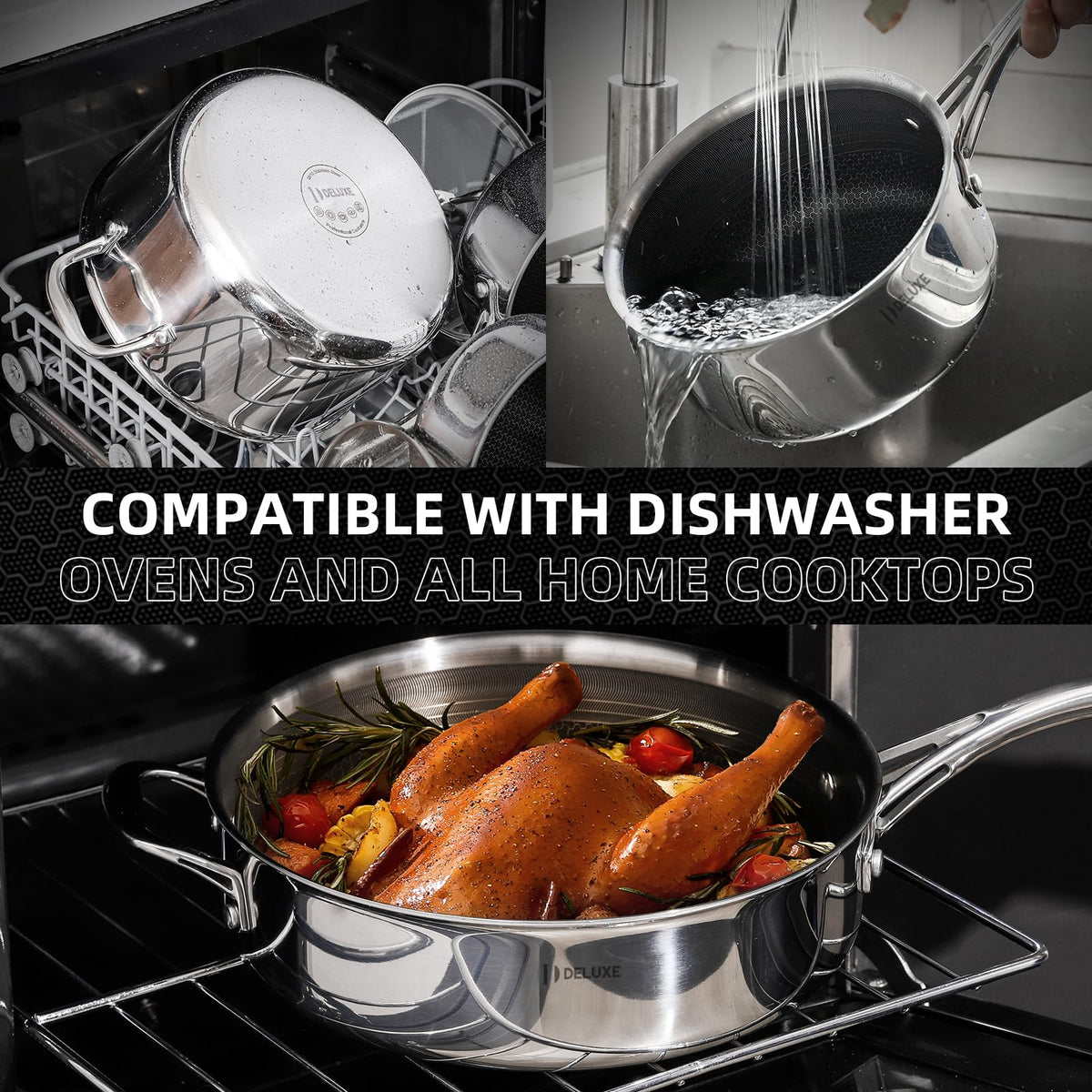 DELUXE 3.7qt deep sauté pan with lid ideal for sauces and stews