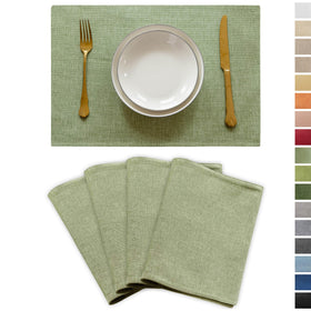 Demetex Green placemat set with textured linen finish protecting surfaces and elevating table aesthetics
