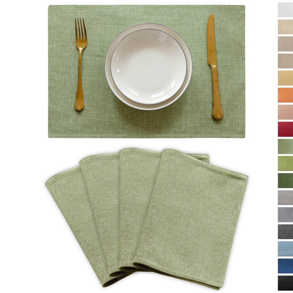 Demetex Green placemat set with textured linen finish protecting surfaces and elevating table aesthetics