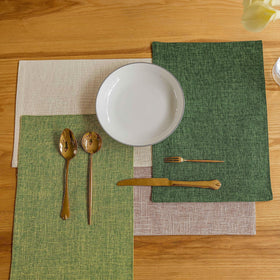 Demetex green placemats pair with wooden or glass tables beautifully