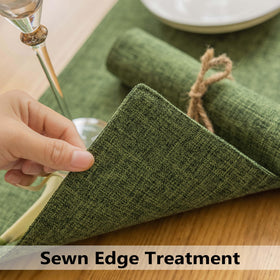 Demetex green placemats showcase durable faux linen for daily use