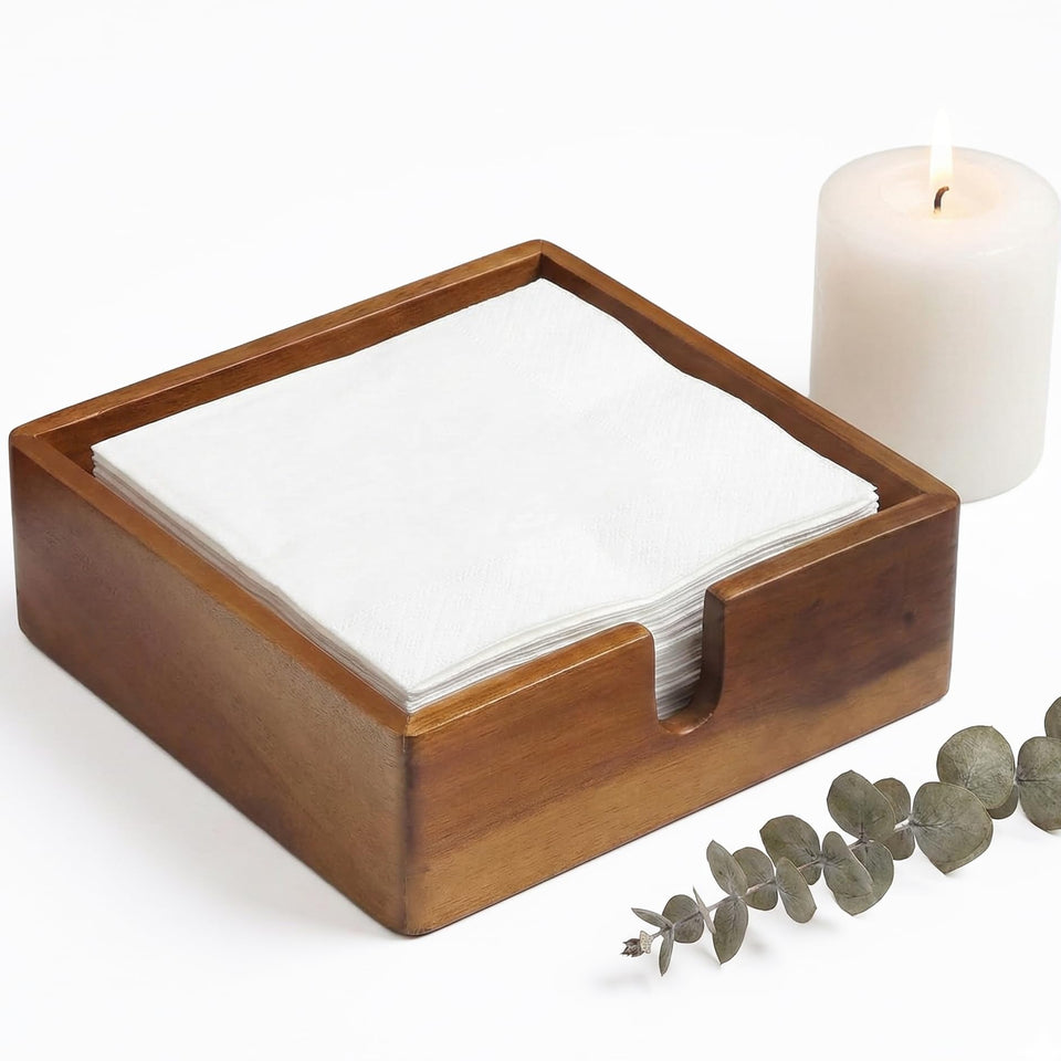 Demigo Acacia Napkin Holder top view shows easy napkin access for gatherings