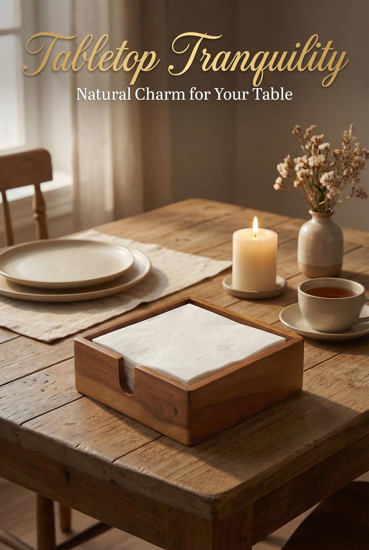 Demigo Acacia Napkin Holder close-up reveals distinctive wood grain and craft
