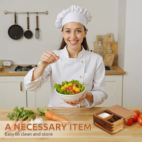 Demigo acacia salt cellar on countertop blends rustic elegance with storage