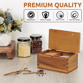 Demigo acacia salt cellar close-up grain highlights natural finish