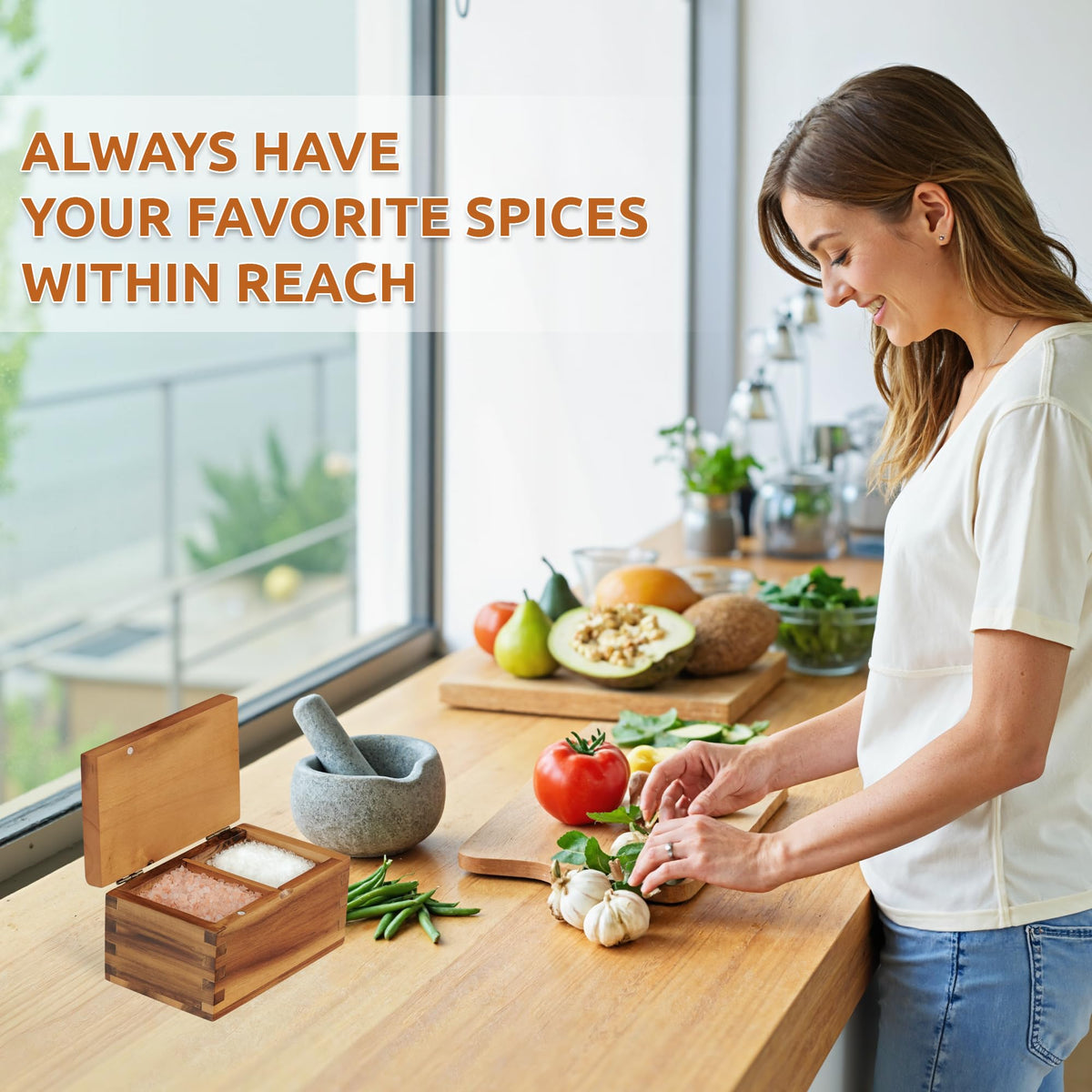 Demigo acacia salt cellar packaged as a gift for food lovers