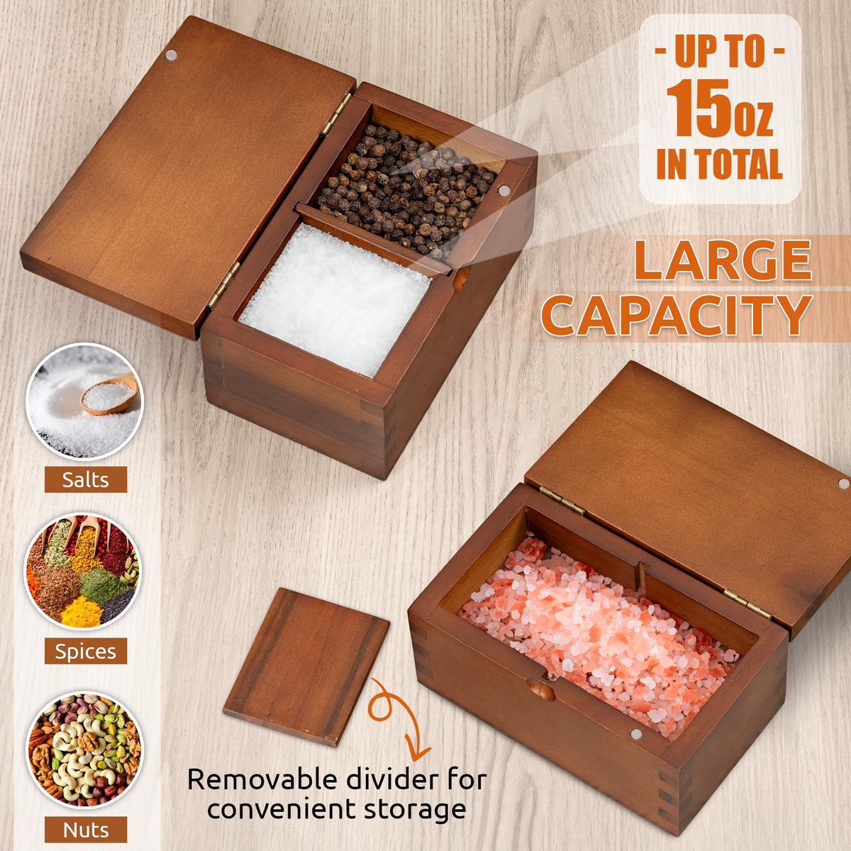 Demigo compact salt box with streamlined design for countertops