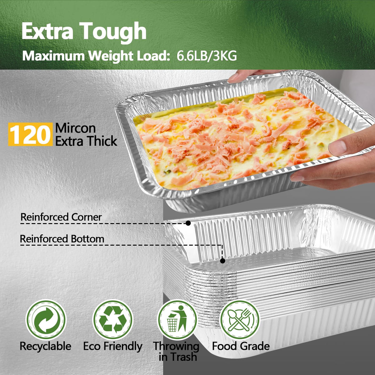 Demiwise oven-safe foil pans tolerate high heat up to 500°F.