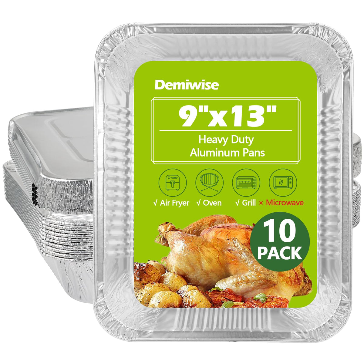 Demiwise thickened foil pan with lid demonstrates reinforced strength for even baking.