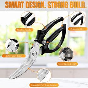 Demzit poultry shears anti-slip handle ensures secure cutting.