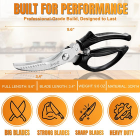 Demzit poultry shears ergonomic grip for fatigue-free use.