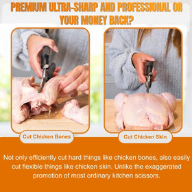 Demzit poultry shears heavy-duty design handles bones and cartilage.