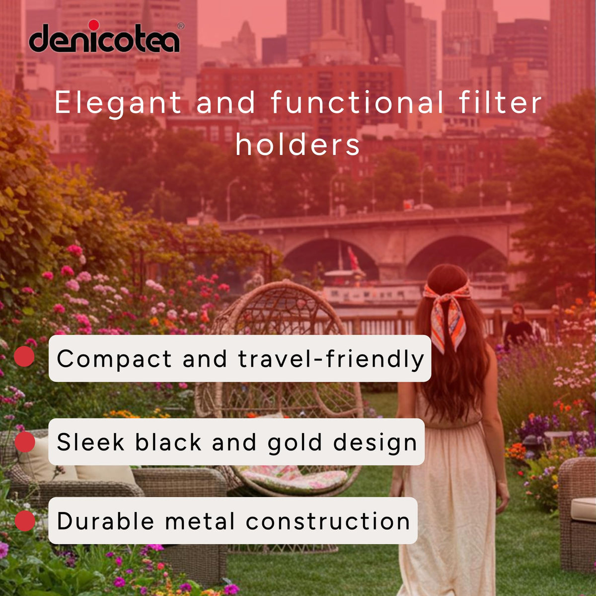 DENICOTEA cigarette holder black ring detail highlights golden ring as a stylish accent