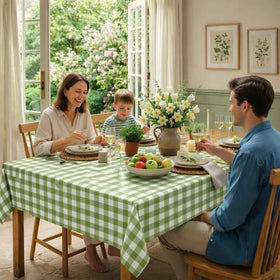 Denwiller sage green gingham tablecloth on baby shower table for rustic charm