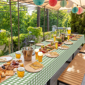 Denwiller bridal shower setup with sage green gingham tablecloth