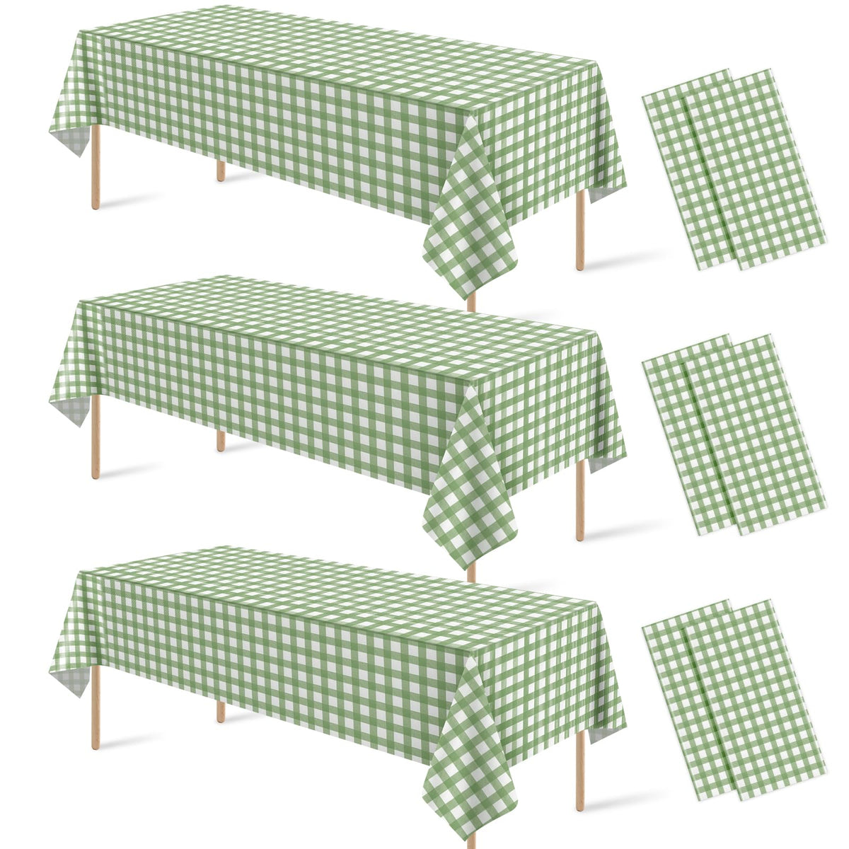 Denwiller sage green gingham tablecloth six-pack packaging for quick party prep