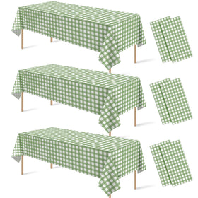 Denwiller sage green gingham tablecloth six-pack packaging for quick party prep