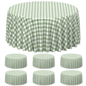 Denwiller sage green gingham tablecloth 6-pack, ideal for coordinated event decor.