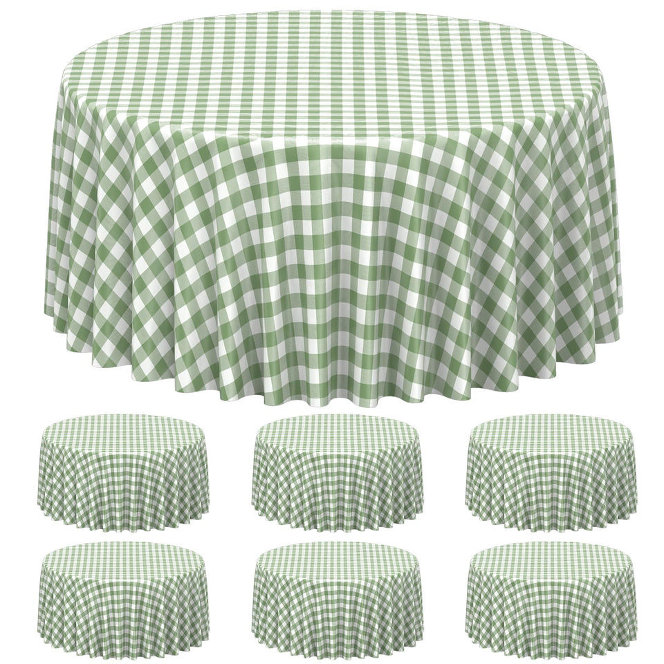 Denwiller sage green gingham tablecloth 6-pack, ideal for coordinated event decor.