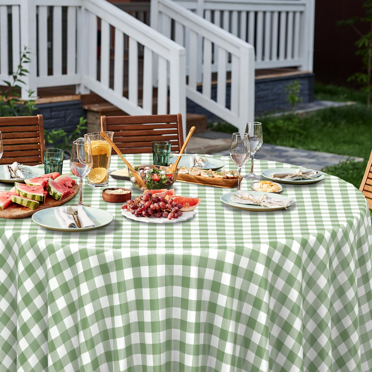 Denwiller versatile gingham tablecloth for casual dining and parties.