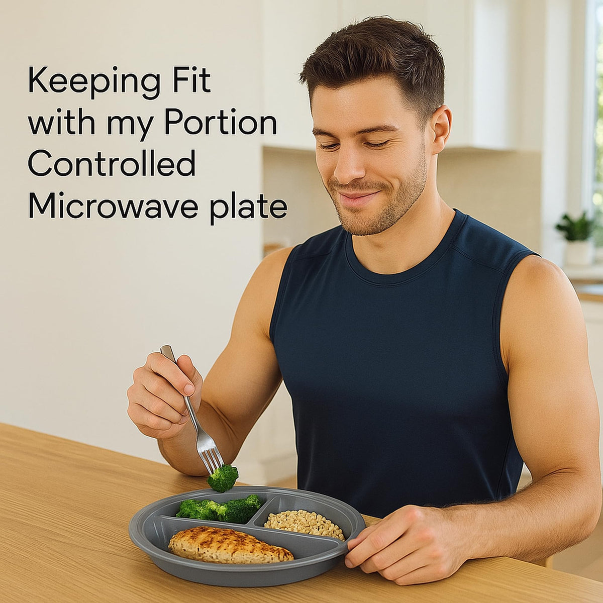 Dependable Essentials divided plate gray supports balanced meals with three compartments.