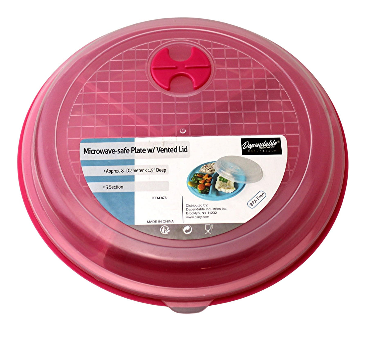 Dependable Essentials divided plate pink helps keep meals organized during meal prep.