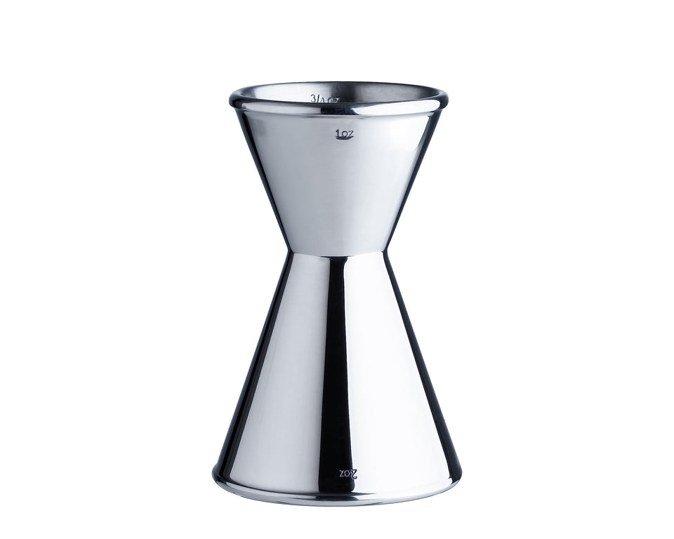 Derrison heavy-duty bar jigger with dual measurements for precise pours.