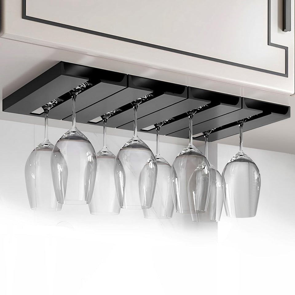 DESONAUT wine glass holder under cabinet keeps goblets organized and accessible.