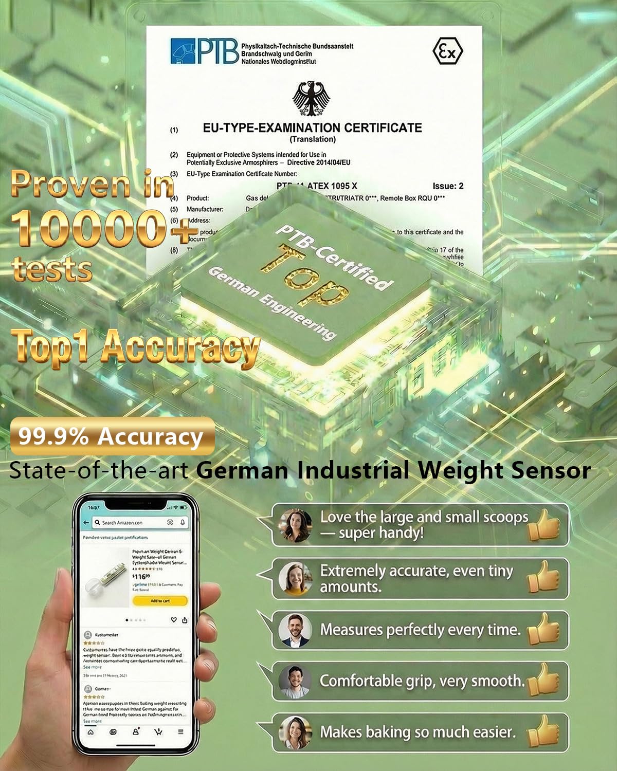 Detioy digital kitchen scale display provides clear readings at a glance.