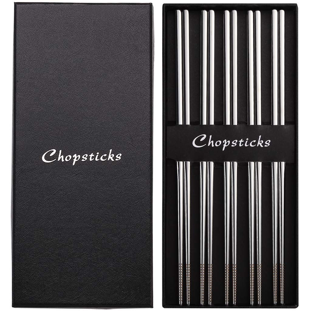 DEVICO metal chopsticks set of five pairs, durable and reusable for daily dining.