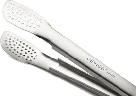 Devico locking mechanism tongs demonstrated for easy one-handed use and compact storage.