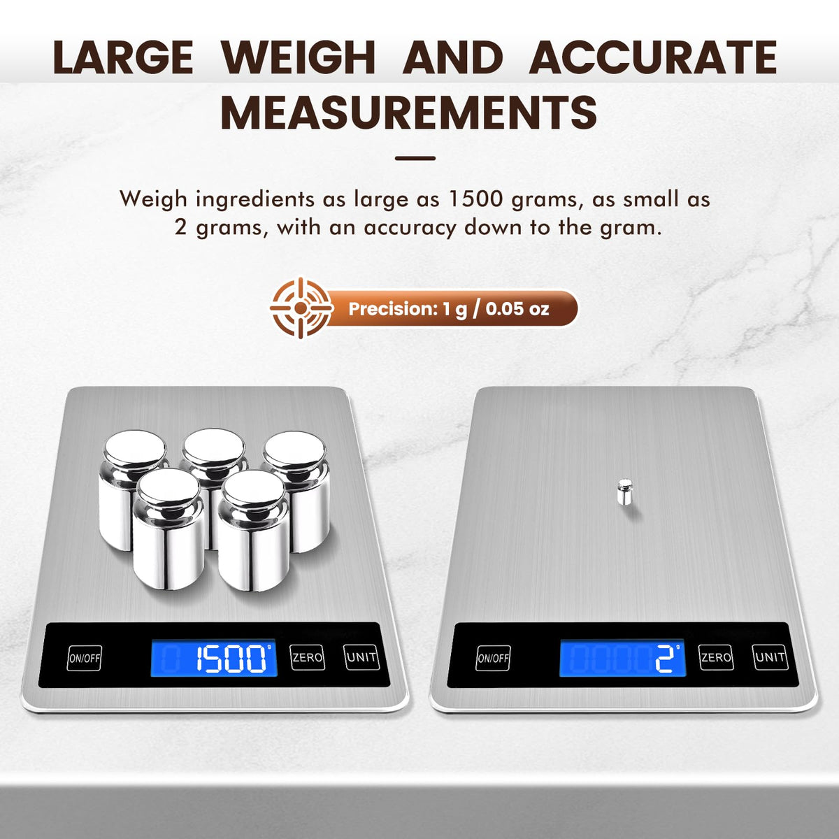 Deweywei 33lb scale includes a compact hook for storage.
