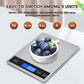Deweywei 33lb scale with tempered glass top and stainless surface.