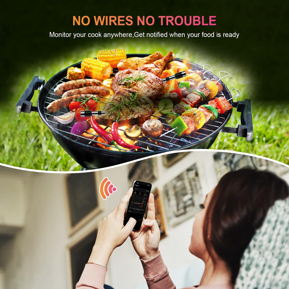 Dewjom 500ft remote range illustration emphasizes from-anywhere monitoring.