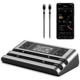 Dewjom wireless meat thermometer main unit display shows live temperature for easy monitoring.