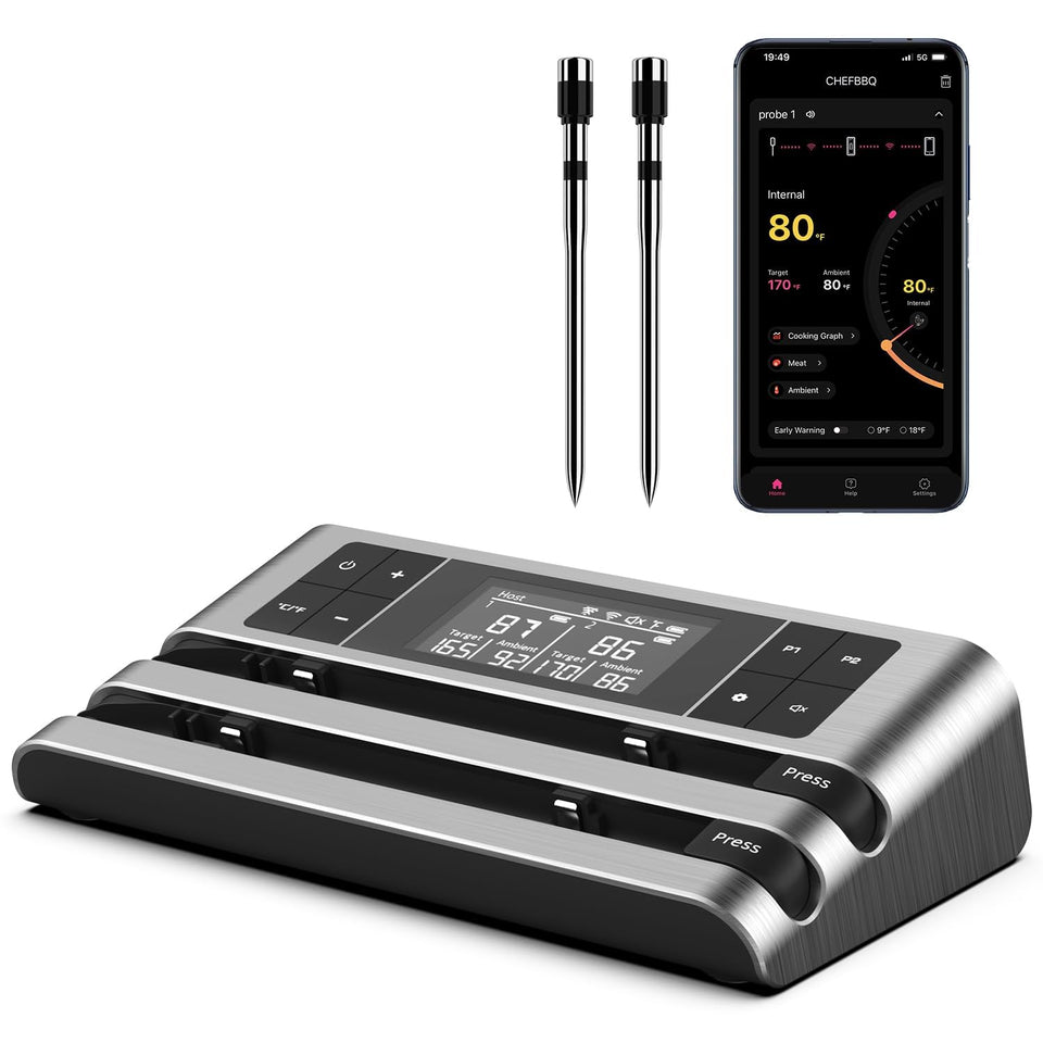 Dewjom wireless meat thermometer main unit display shows live temperature for easy monitoring.
