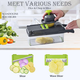 Dewpeton 1.5L collection tray catching chopped veggies for easy transfer