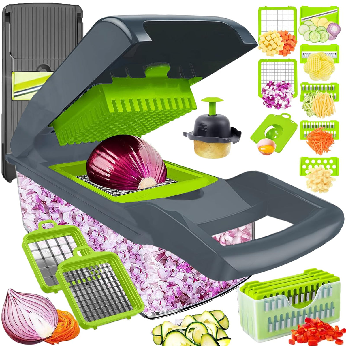 Dewpeton vegetable chopper with container for mess-free salsa and salad prep