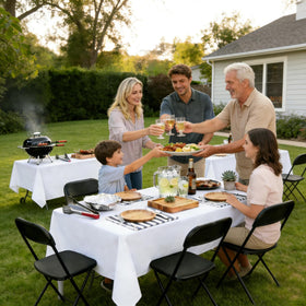Dexbriz wrinkle-resistant tablecloth keeps surfaces smooth during events and daily use.