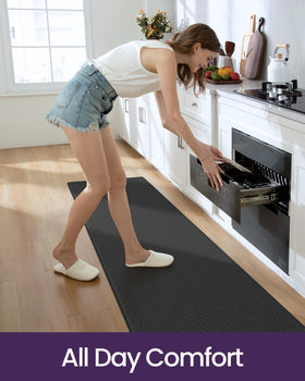 DEXI cushioned runner on hardwood floor showing extended standing comfort.