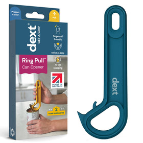 Dext ring pull opener with ergonomic teal handle for precise grip and control.
