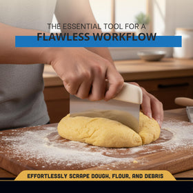 Dexter-Russell dough cutter in action demonstrates bench-side dough portioning.