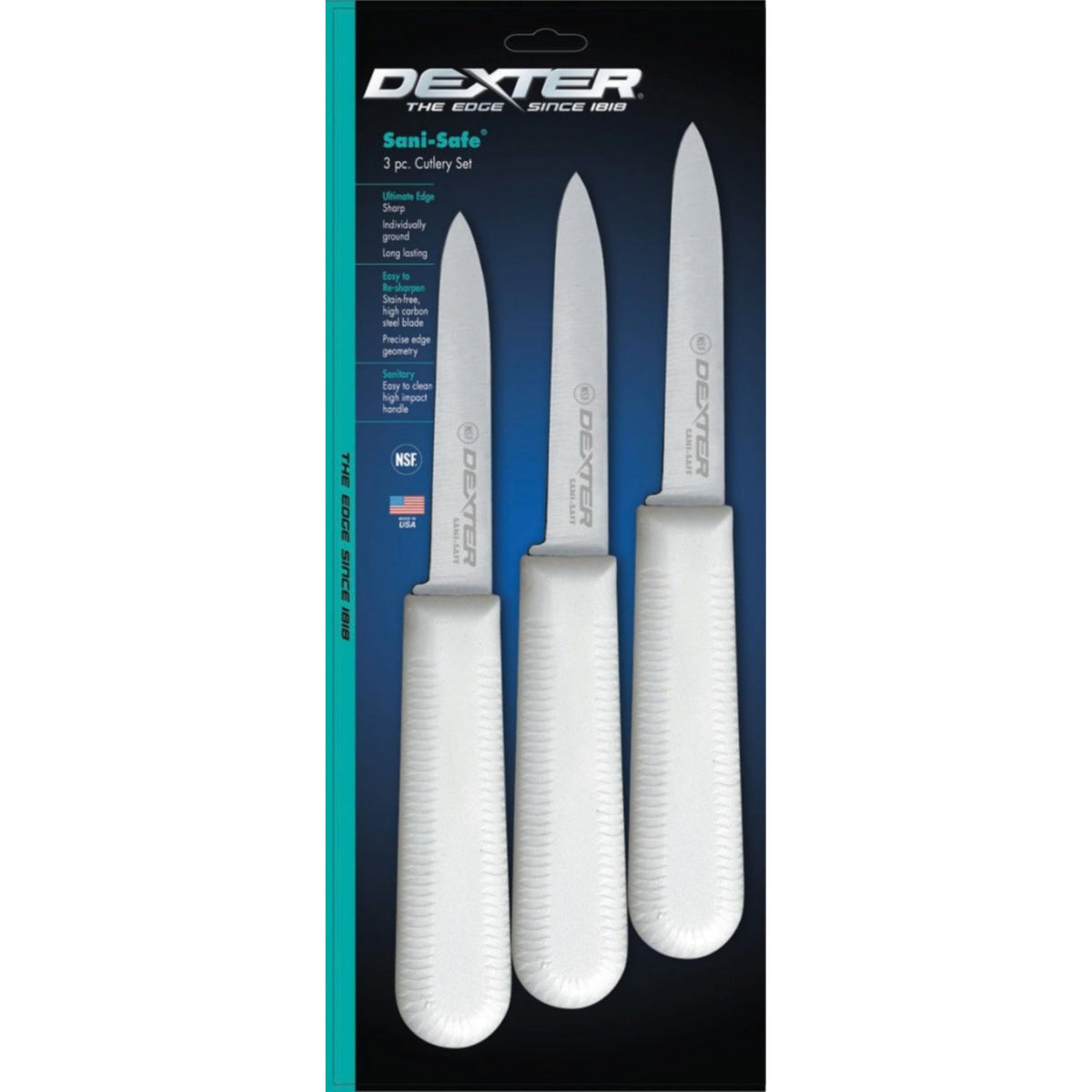 Dexter-Russell Sani-Safe paring knives close-up blade showing precision