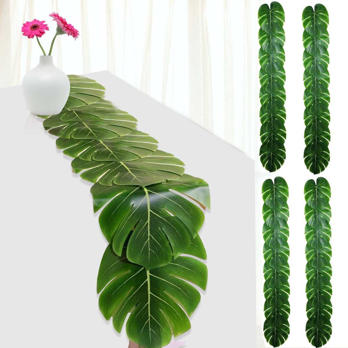 DEYIXUN palm leaves table runner 72 inch set for seamless tropical tables